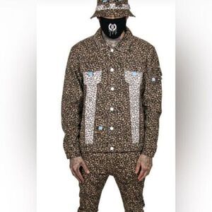 NWT The Hideout Clothing Men’s Tropics Leopard Denim Button Down Jacket - 3XL